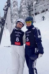 Danielle Scott (white) and Laura Peel (blue) went 1-2 in the aerial skiing World Cup event in Ruka, Finland.