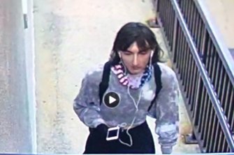 This image taken of video and provided by the Lake County Major Crime Task Force, shows Robert (Bobby) E. Crimo III disguised as a woman.