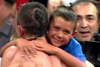 Tim Tszyu at ringside for dad Kostya's fight with Jesse James Leija in 2003 - the only fight Tim was ringside for.