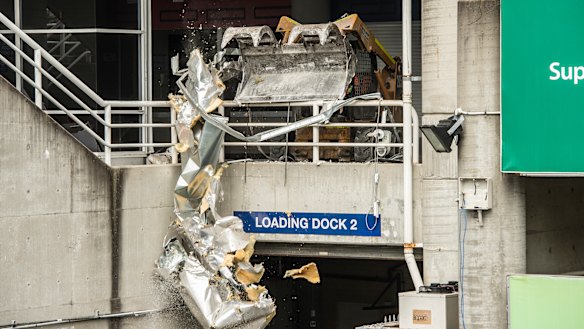 Demolition works forged ahead at Allianz Stadium at Moore Park on Friday. 
