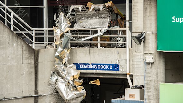 Demolition works forged ahead at Allianz Stadium at Moore Park on Friday. 