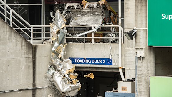 Demolition works forged ahead at Allianz Stadium at Moore Park on Friday. 
