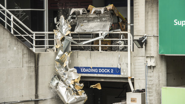 Demolition works forged ahead at Allianz Stadium at Moore Park on Friday. 