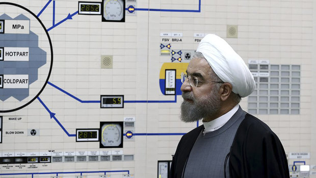 Iranian President Hassan Rouhani visits the Bushehr nuclear power plant in 2015.