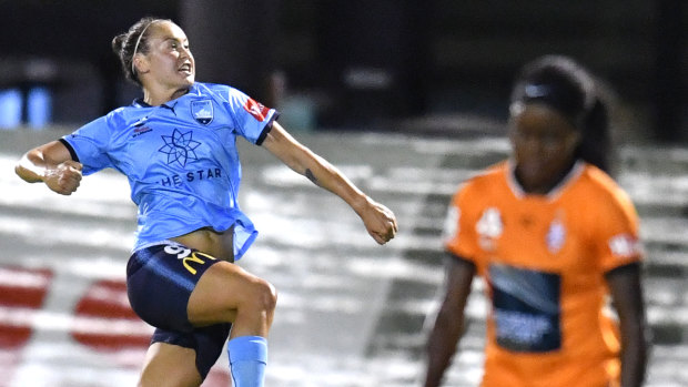 First blood: Caitlin Foord celebrates Sydney FC's opening goal.