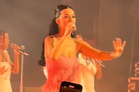 Katy Perry performs at the Food and Beverage Manufacturing Industry Dinner hosted by the Pratt family. 