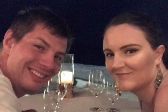 Amelia Williams and her partner Alex Knight-Colling when they got engaged in the Maldives in 2019. 