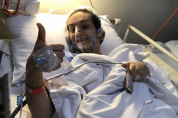 Jovanka Hawkins in hospital during her breast cancer battle.