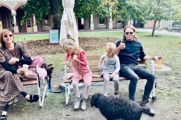 Angelique May-Bennett with partner Tim and her children Billie (9) and Franny (7).