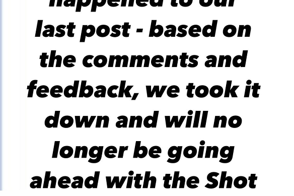 A picture of Stomping Ground Brewery’s post on why it removed a ‘Shot for a Pot’ promotion from its social media pages.