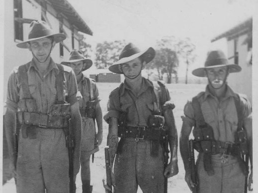 Victor Charles Carter (centre), great-grandfather of Collingwood netballer Ash Brazill, served in World War II.