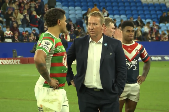 Latrell Mitchell and Trent Robinson together on field last year.