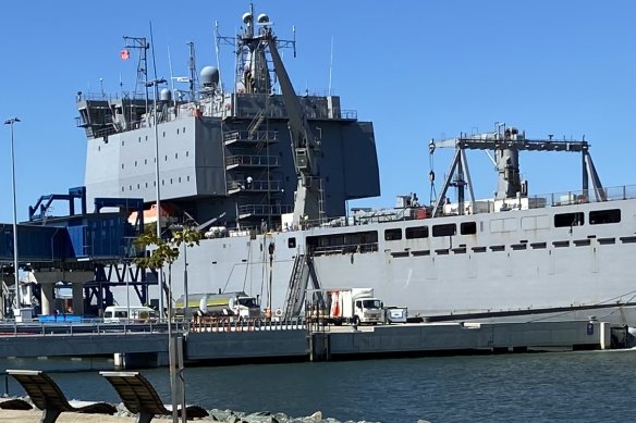The Navy’s HMAS Choules is the first ship to use the Brisbane International Cruise Terminal.