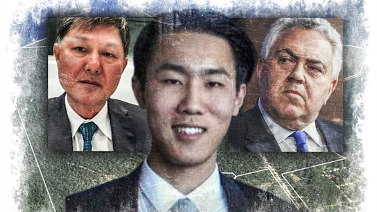 Felix Lee (center), his father Phillip Dong Dong Fang Lee and Lee Family Office president Joe Hockey.