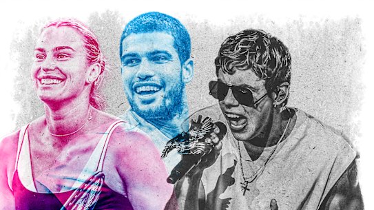 From left: Aryna Sabalenka, Carlos Alcaraz and The Kid Laroi.