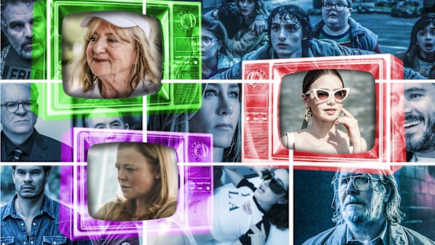 Spring and summer TV (from left): Task; Mother and Son; Stranger Things; Nobody Wants This; Emily in Paris; Morning Wars; Only Murders in the Building; Mystery Road: Origin; All Her Fault; I Love LA; and Slow Horses.