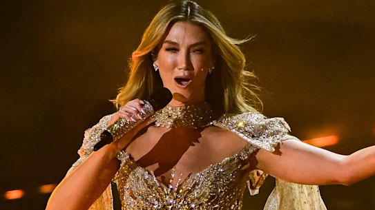 Goodrem shimmers on the Eurovision stage.