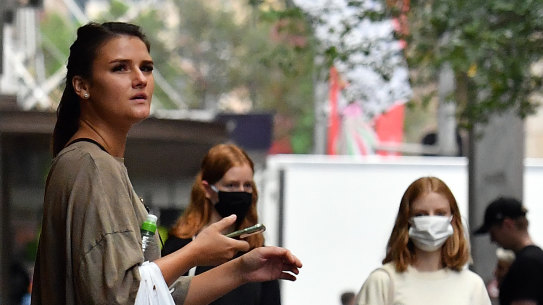 Shoppers at Pitt Street Mall on December 21, 2020.