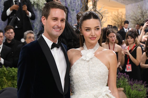 Evan Spiegel and Miranda Kerr at the 2026 Met Gala celebrating "Costume Art" at the Metropolitan Museum of Art on May 4, 2026 in New York City. 