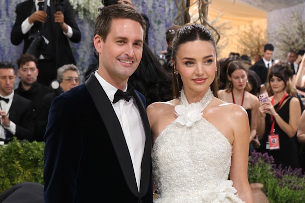 Evan Spiegel and Miranda Kerr at the 2026 Met Gala celebrating "Costume Art" at the Metropolitan Museum of Art on May 4, 2026 in New York City. 