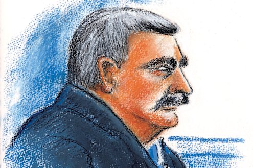 Impression of Malcolm Clarke in court.