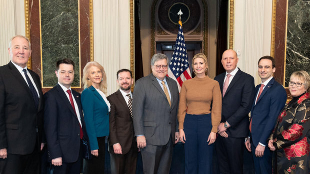 Home Affairs Minister Peter Dutton met with security ministers from the Five Eyes intelligence alliance in Washington. While there he met US Attorney General William Barr and Ivanka Trump at the White House.