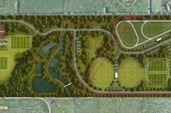 Development plans for the proposed 70-hectare South East Sporting Hub on Pillars Road, Bangholme.