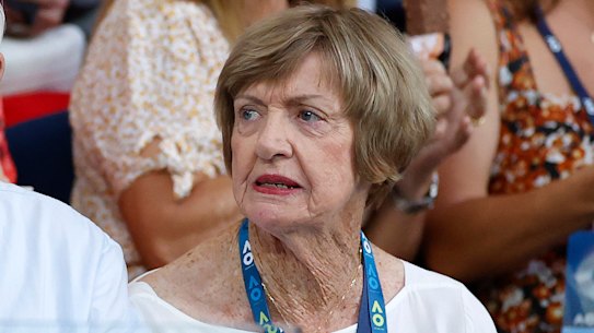 Barry and Margaret Court watching the Australian Open in Melbourne in January, 2020.