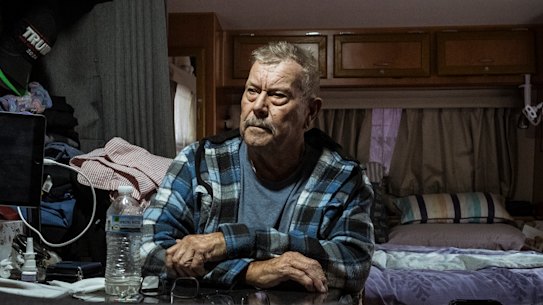 Richard Szabatura in his caravan in Dingley Village.