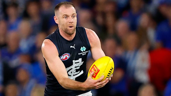 Sam Docherty in action for the Blues in round four against North Melbourne.