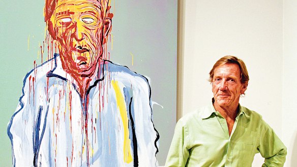 Capon stands next to his portrait by Adam Cullen entered for the 2006 Archibald prize.
