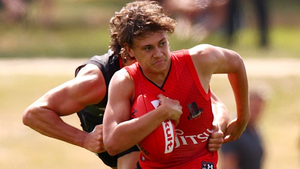 Tex Wanganeen in action during the Bombers’ intra-club clash on Wednesday.