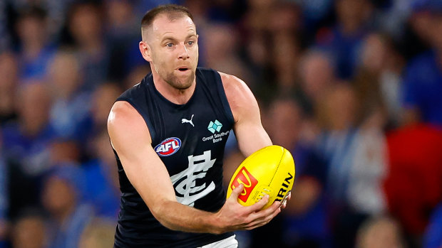 Sam Docherty in action for the Blues in round four against North Melbourne.