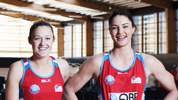 Teammates: Susan Pettitt and Sharni Layton during their time at the Swifts.
