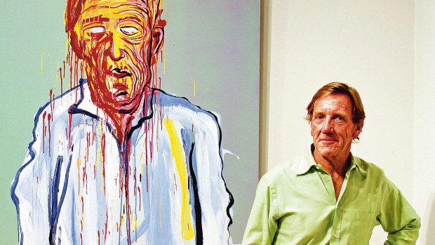 Capon stands next to his portrait by Adam Cullen entered for the 2006 Archibald prize.
