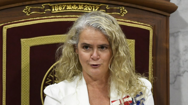 Then Canada’s governor-general Julie Payette delivers the throne speech in the Senate chamber in Ottawa, Ontario, last year.