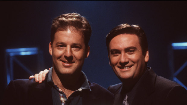 Who Wants To Be A Millionaire winner Paddy Spooner with host Eddie McGuire in 1999.