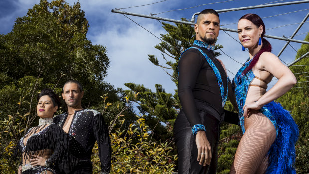 Champion dancers Almendra Navarrete and Richie Torres (left) with Carlos Vero and Elysia Baker (right).