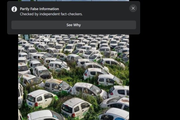 A viral image of an electric car cemetery, purportedly in France, has gone viral. It is typical of the increasing number of images that are either being altered, faked or used out of context. The image was taken in China and not France and was labelled partly false by Facebook.