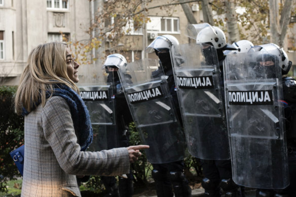 Bojana Novakovic, pictured at a protest in Serbia, has become a person of interest to various governments.