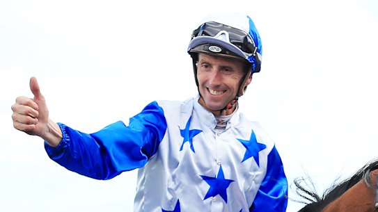 Nash Rawiller returns to scale on The Bostonian  after winning the  Canterbury Stakes earlier in the year.