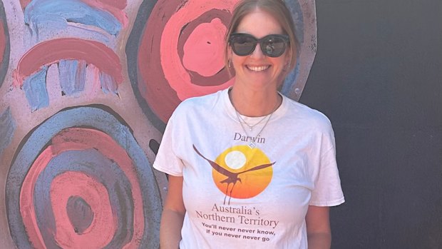 The writer wearing her late-father’s retro Northern Terrority t-shirt.