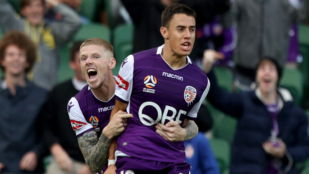 Socceroos' shot: Perth winger Chris Ikonomidis, right, has earned an Asian Cup call-up.