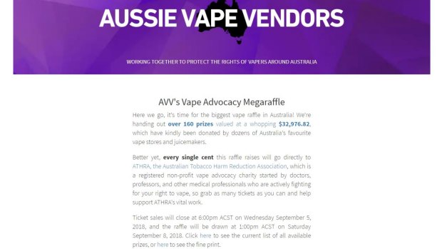 A screenshot of the Aussie Vape Vendors online raffle page.