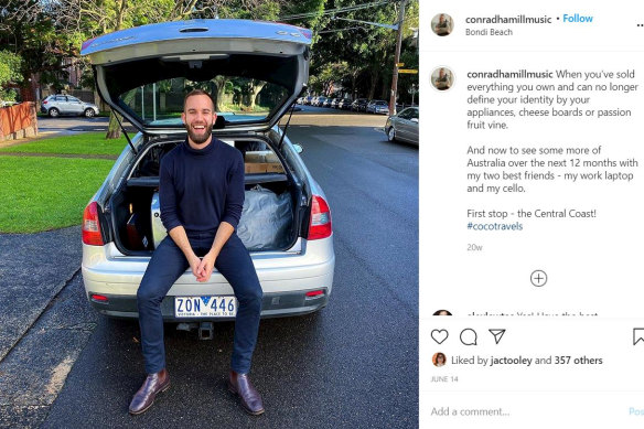 The Instagram post Conrad shared on the day of his departure with his car packed up.