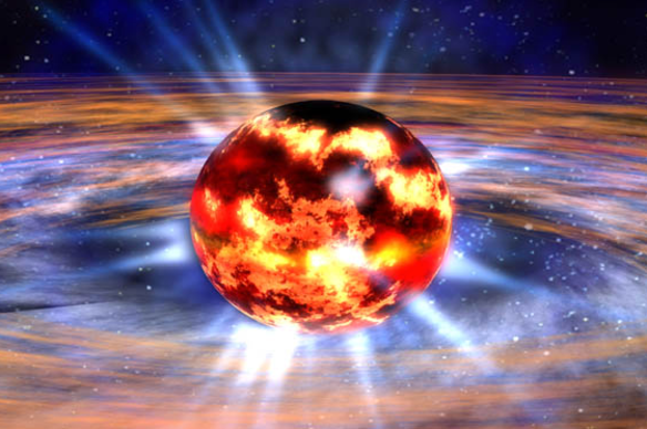 An artist's impression of a neutron star, the dense, collapsed core of a massive star that exploded as a supernova. 