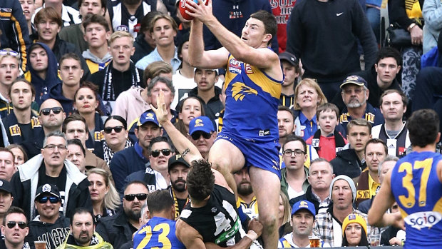 Jeremy McGovern's late mark that helped get the ball forward for Dom Sheed to goal.