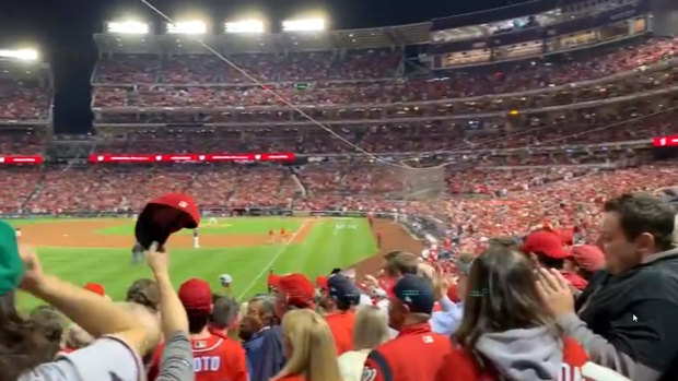 The crowd watching a World Series baseball game at Nationals Park in Washington boos US President Donald Trump.