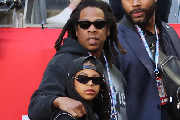 Rap great Jay-Z and daughter Blue Ivy Carter on hand to enjoy the big game.