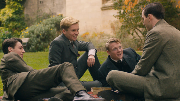 Tolkien and friends: From left, Anthony Boyle, Tom Glynn-Carney, Patrick Gibson and Nicholas Hoult in <i>Tolkien</I>.